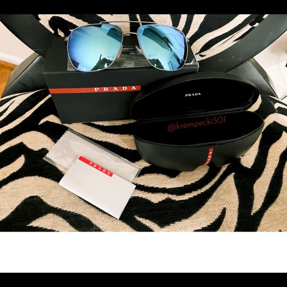 PRADA unisex mirrored blue auth/new sunglasses - Picture 7 of 10